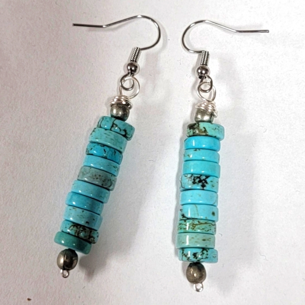 Turquiose Heishi Bead Dangle Earrings